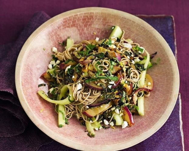 Aubergine and feta soba noodle salad