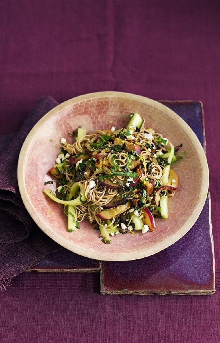 Aubergine and feta soba noodle salad