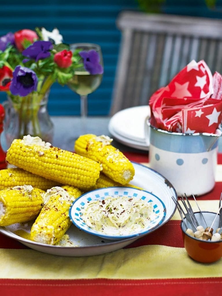 Steamed corn on the cob with lime and chilli butter