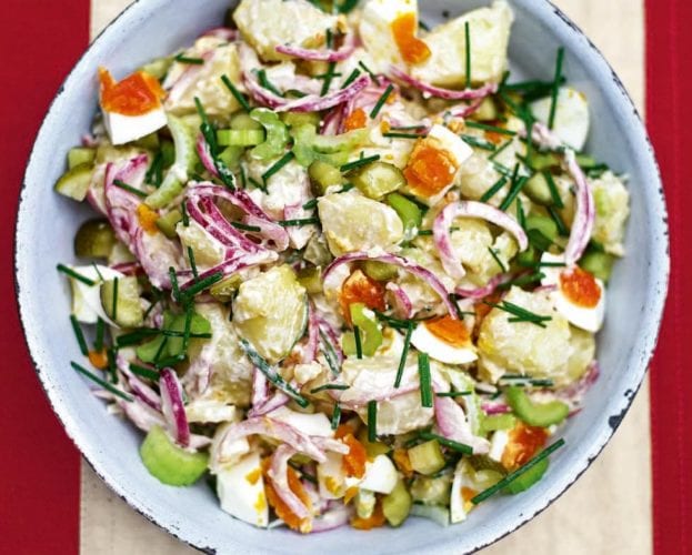 Pickled red onion potato salad