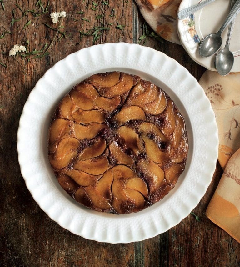 Pear and blueberry upside-down cake