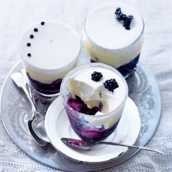 Blackberry, marshmallow and mascarpone trifles