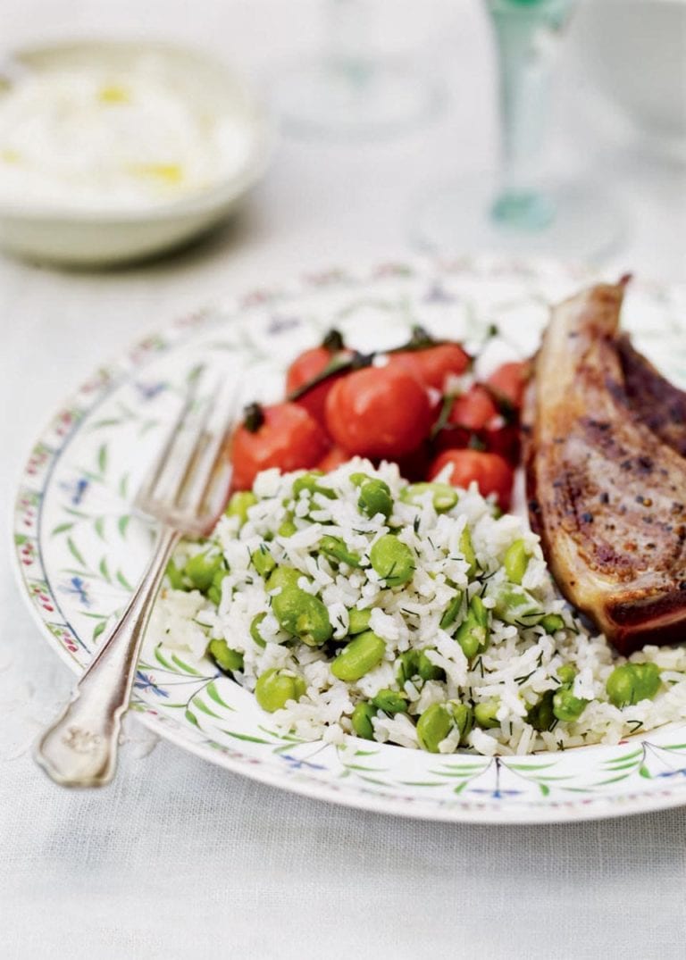 Middle Eastern broad bean pilaf