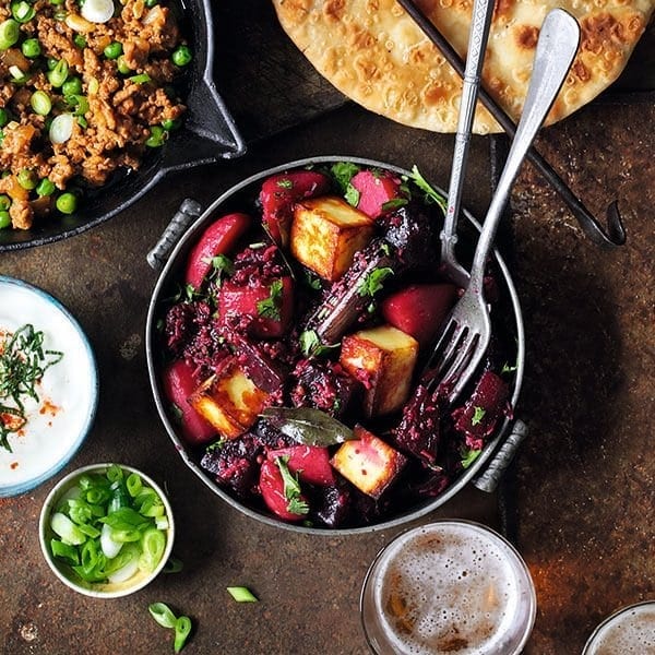 Beetroot and paneer curry