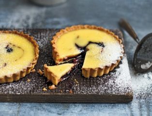 Damson custard tartlets