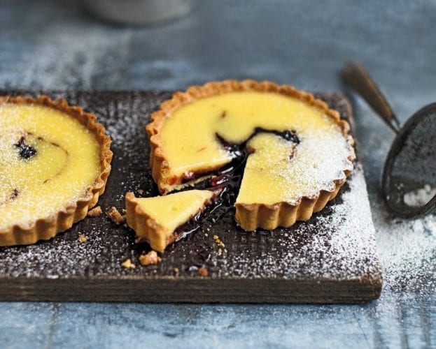 Damson custard tartlets
