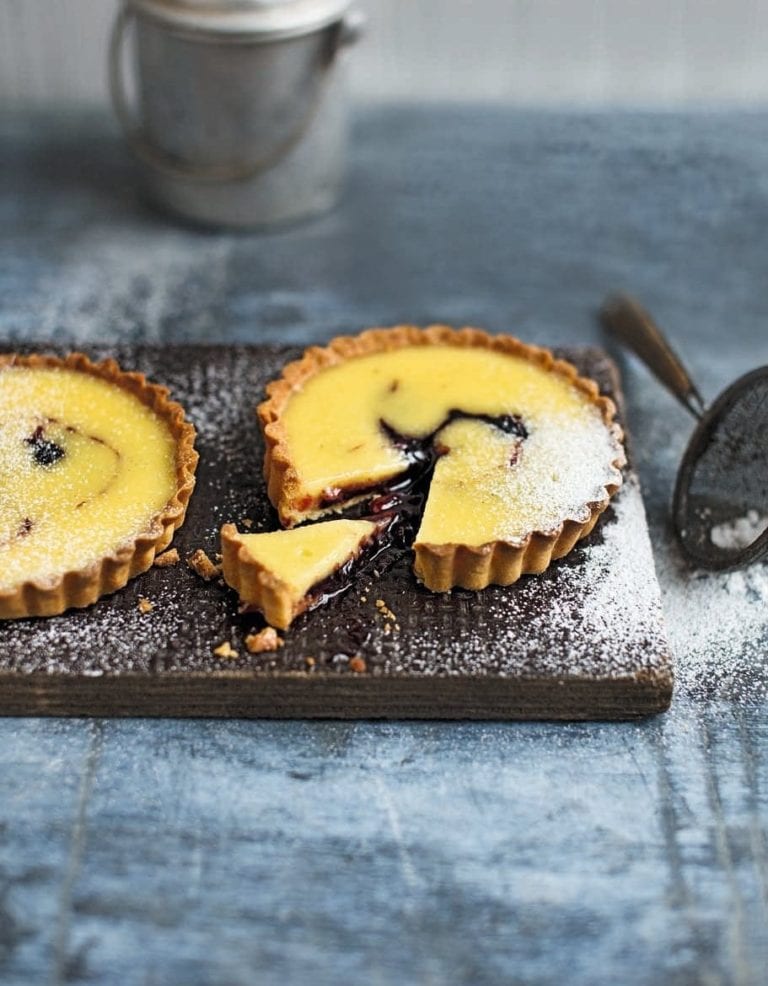 Damson custard tartlets