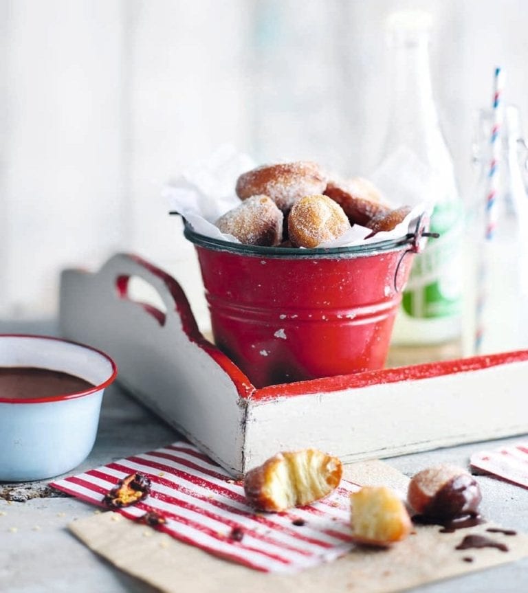 Cinnamon beignets with spiced chocolate sauce