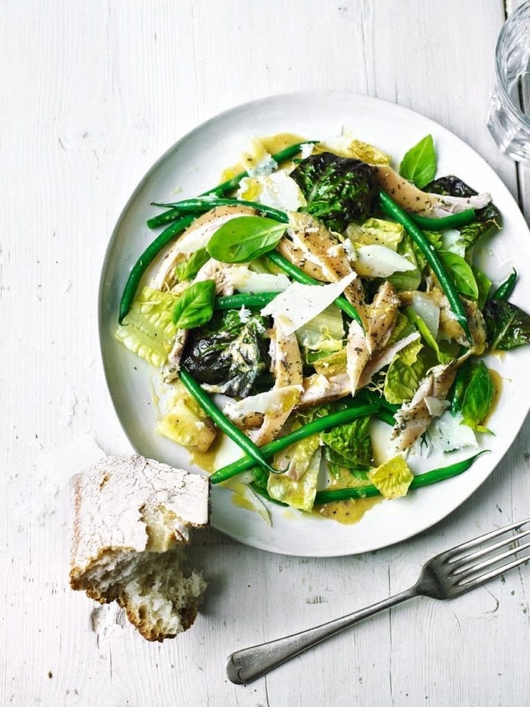 Chicken and green bean caesar salad