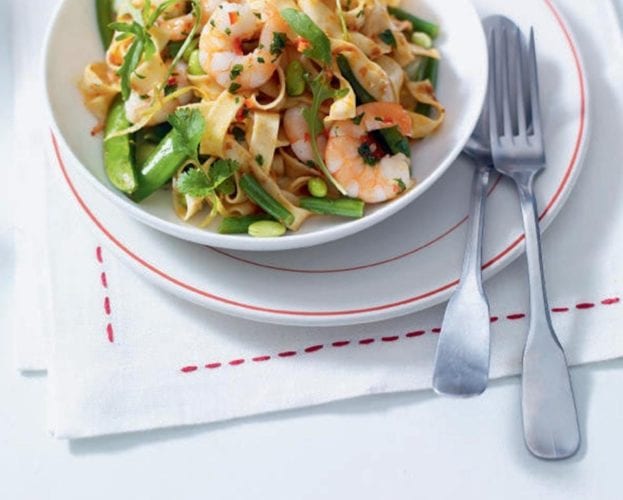 Cheat’s chilli prawn tagliatelle