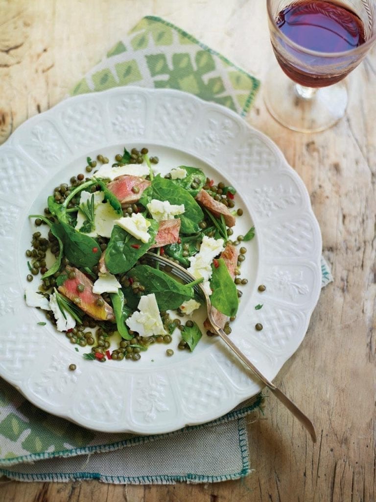 Warm lentil and lamb salad