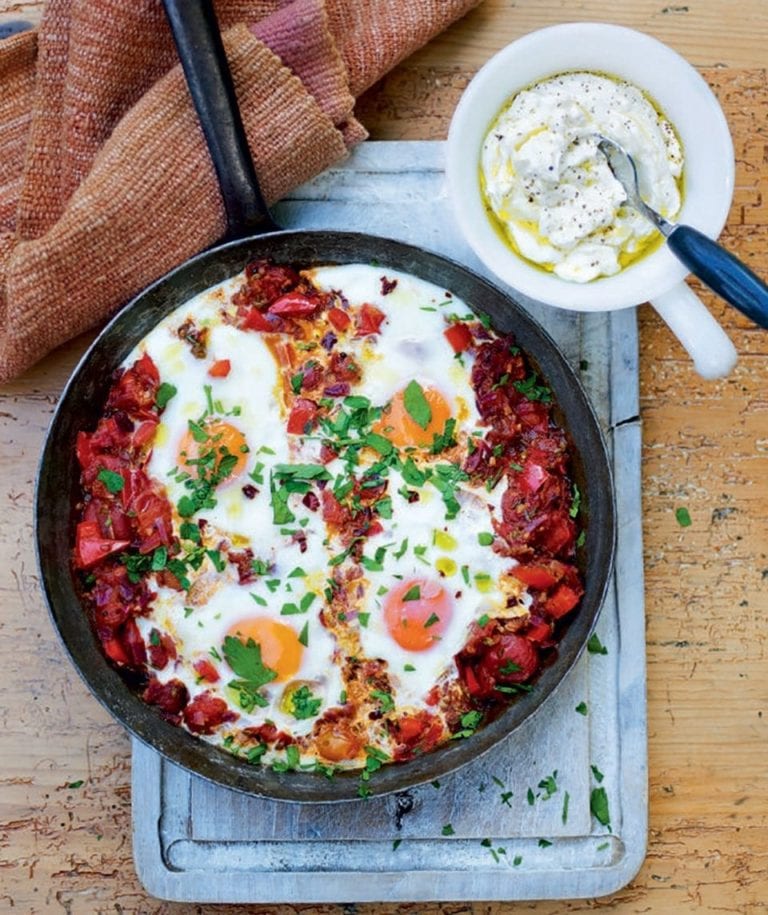 Turkish menemen with sumac yogurt