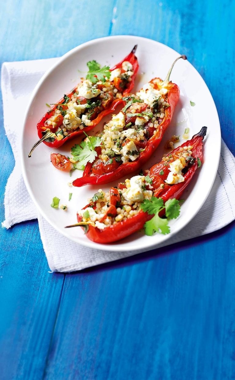 Feta-stuffed peppers with giant couscous