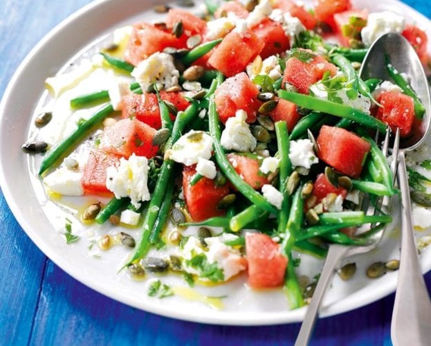 Feta, watermelon and green bean salad