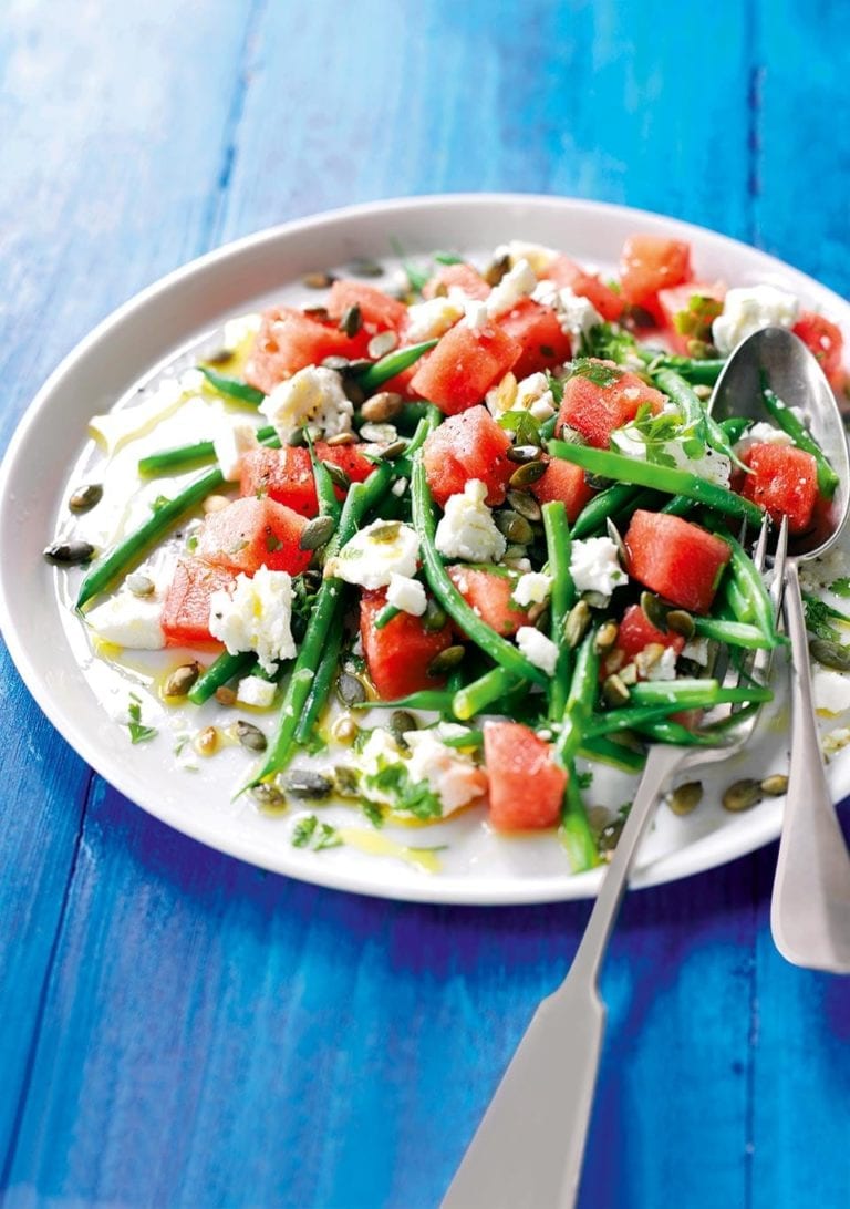 Feta, watermelon and green bean salad