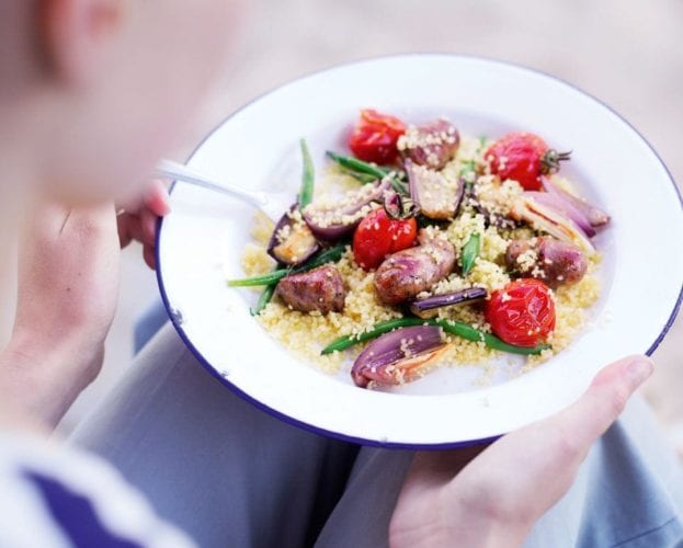 Summer vegetable and sausage couscous
