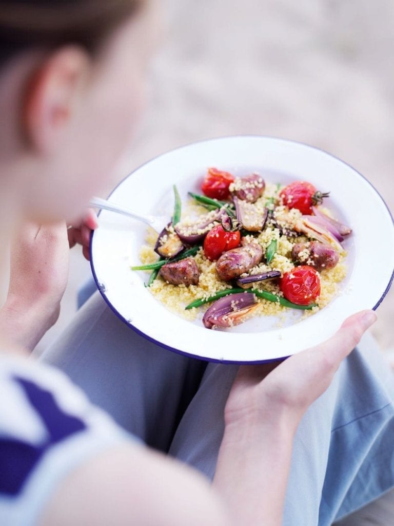 Summer vegetable and sausage couscous