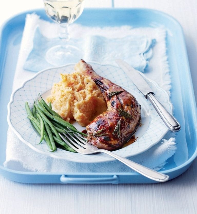 Rosemary and honey roast chicken with garlic mash