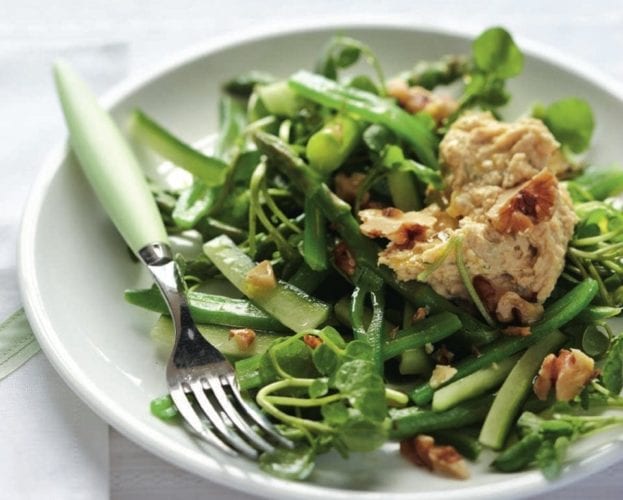 Dill houmous with green veg salad
