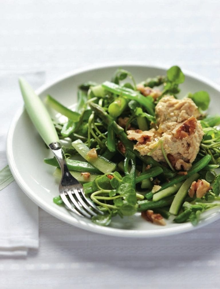 Dill houmous with green veg salad