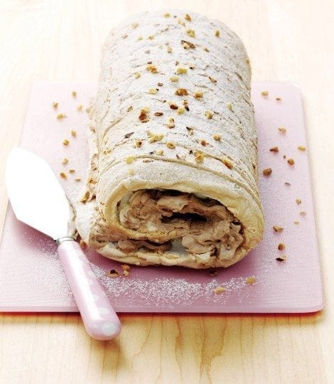 Hazelnut meringue roulade