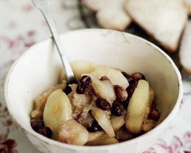 Spiced apple compote with hazelnut biscuits