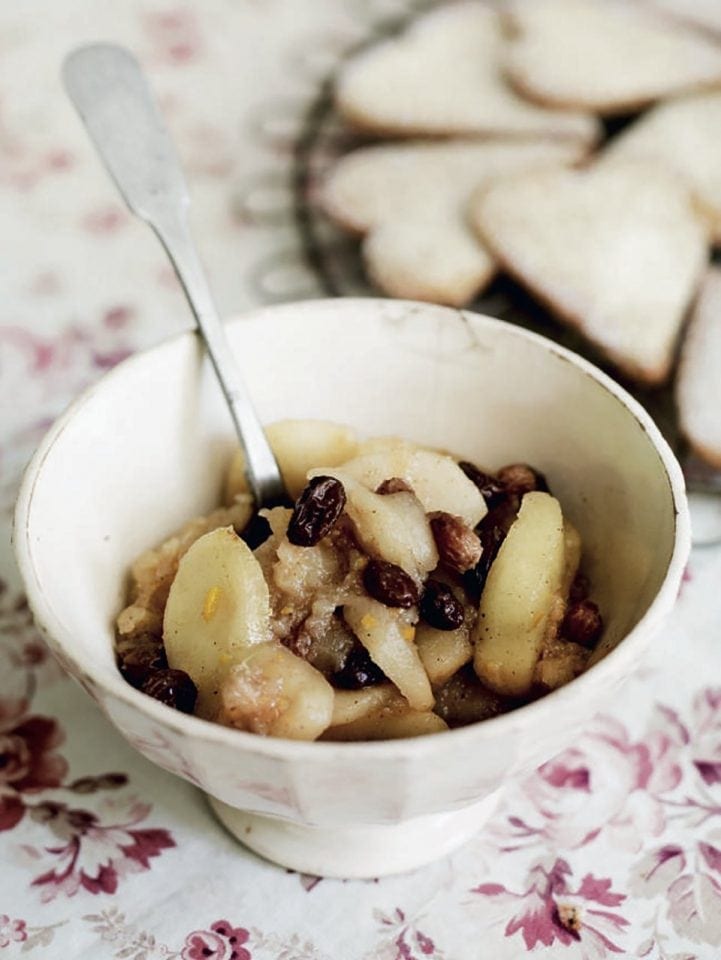 Spiced apple compote with hazelnut biscuits