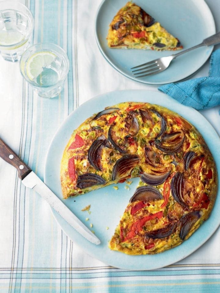 Roasted pepper and red onion frittata