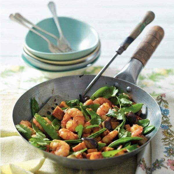 Piri piri prawn and vegetable stir-fry