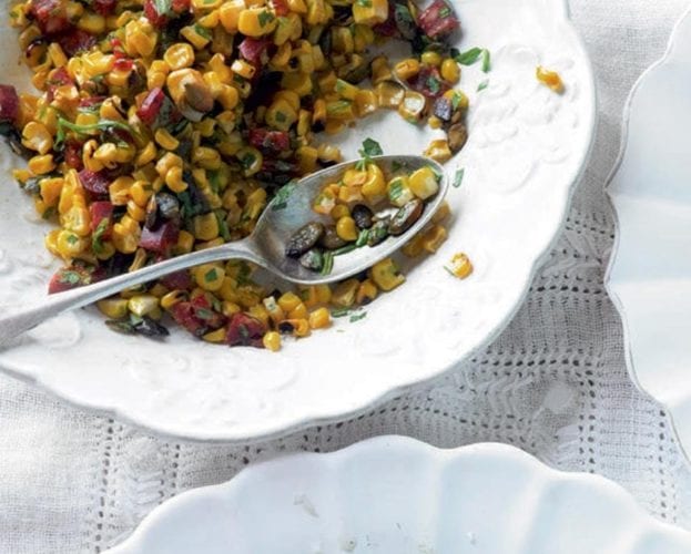 Sweetcorn, asparagus and tarragon salad with caper dressing