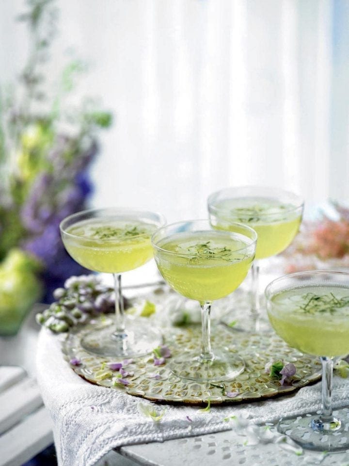 Cucumber, mint and elderflower champagne cocktail