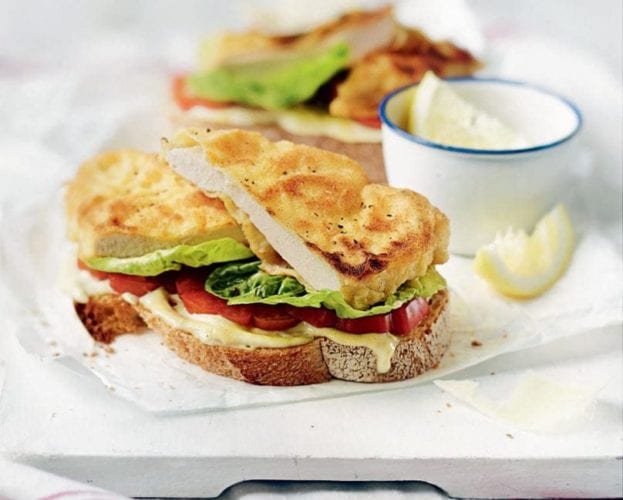 Pork schnitzel sandwiches with parmesan mayo