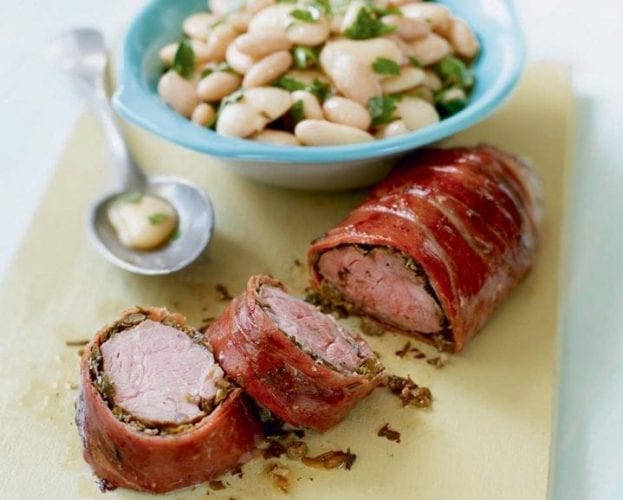 Pork saltimbocca with garlic fried potatoes