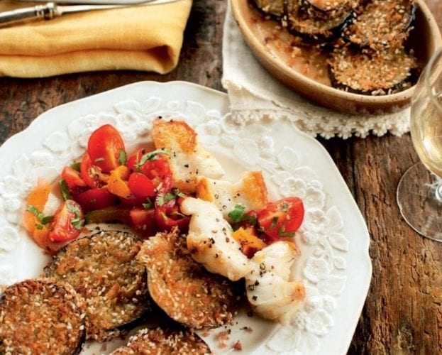 Monkfish with aubergines and salsa