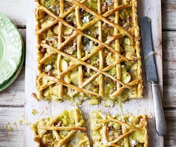 Leek, potato and gorgonzola tart
