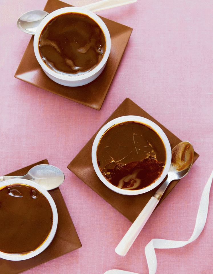 Dark chocolate and salted caramel crème brûlée