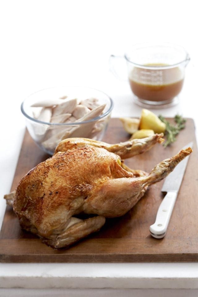 Roast chicken with speedy white wine and thyme gravy