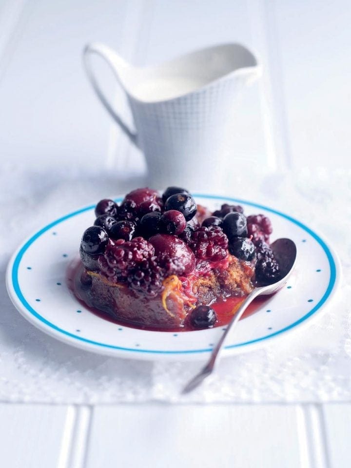 Maple syrup fruit sponge puddings