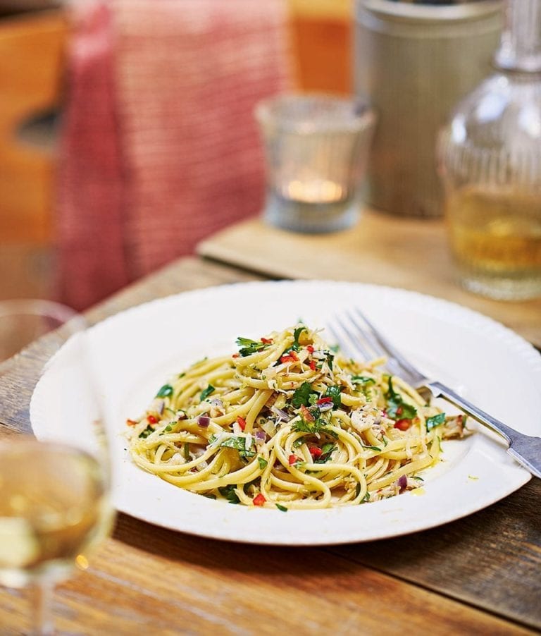Crab linguine with chilli and coriander
