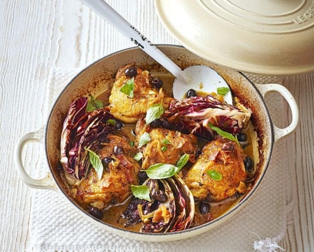 Chicken with olives and radicchio