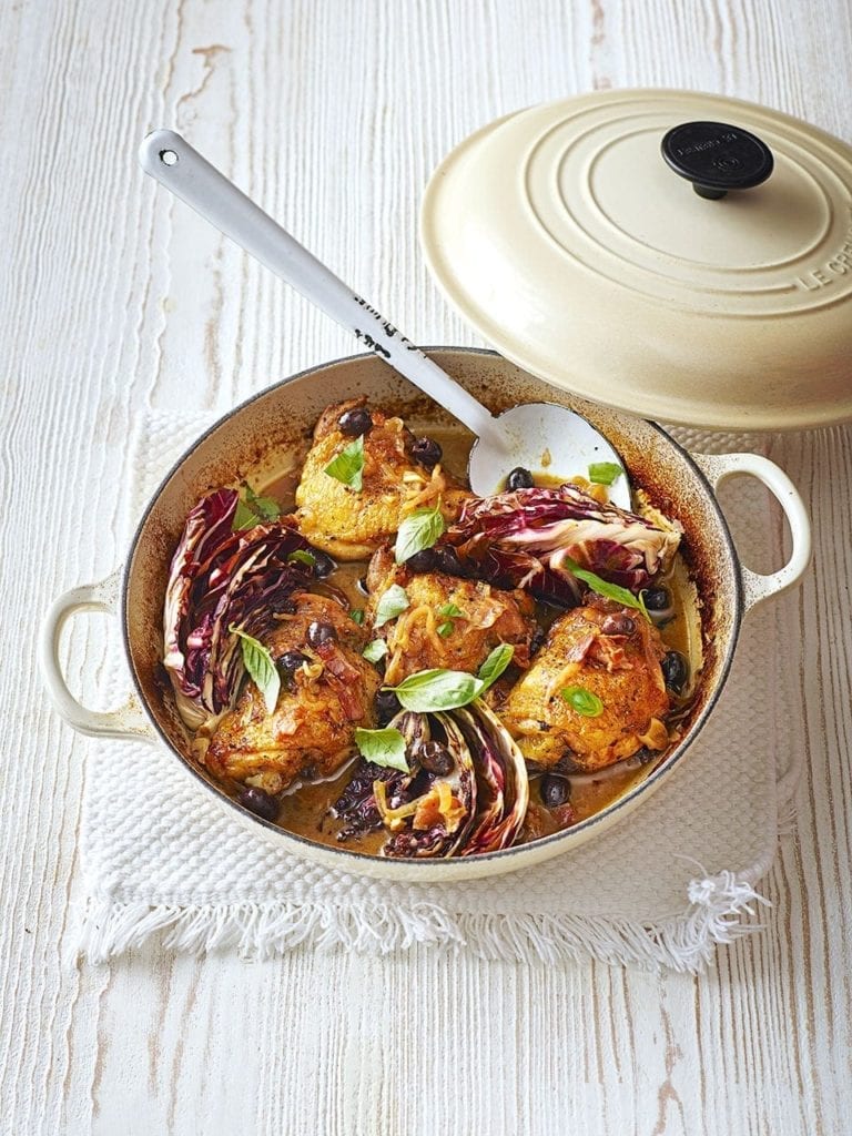 Chicken with olives and radicchio