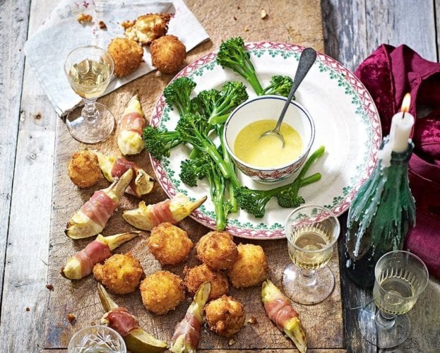 Fried tenderstem and kale with poached eggs and polenta