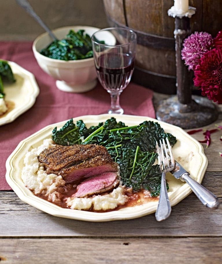 Duck breasts with port sauce and celeriac purée