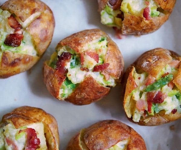 Garlic baked potatoes with Lancashire cheese