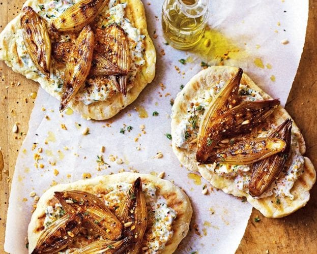 Honey-glazed shallot flatbreads