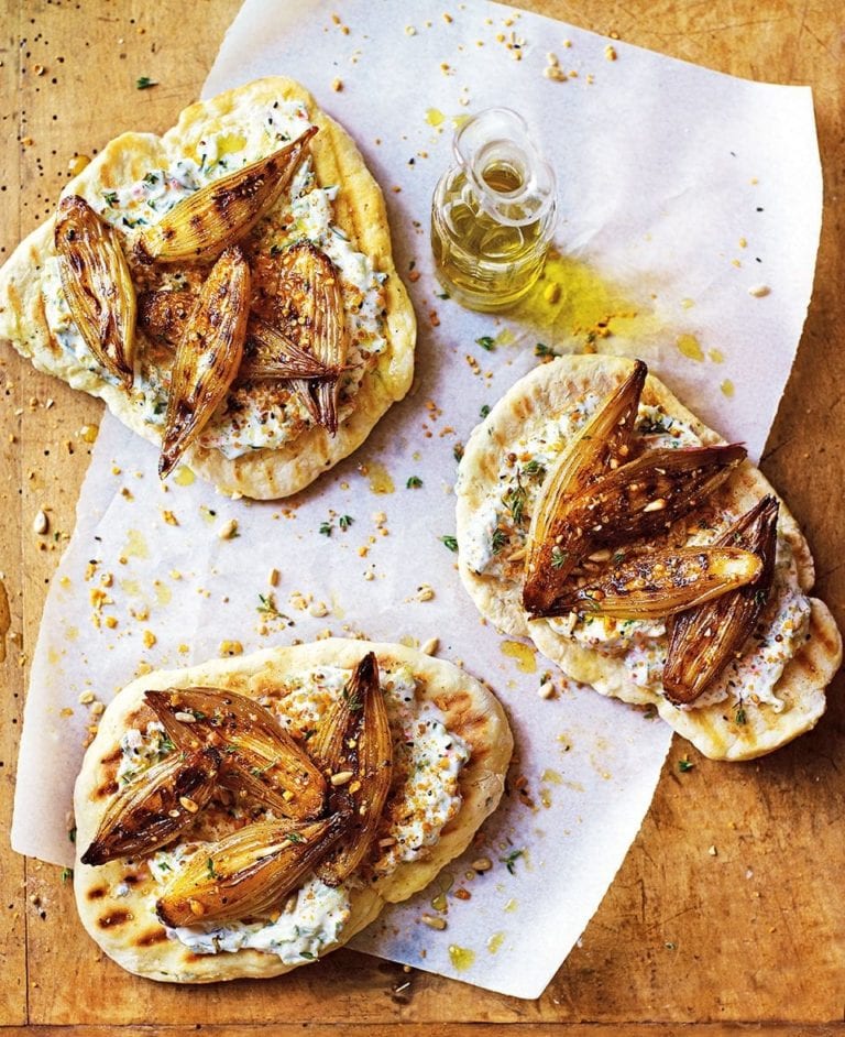 Honey-glazed shallot flatbreads