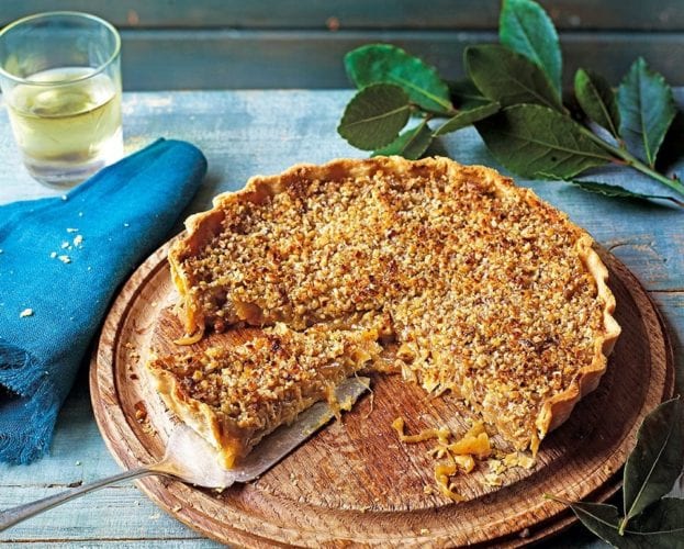 Caramelised onion tart with walnut and parmesan crust
