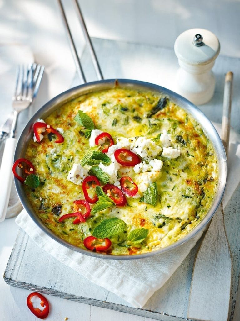 Courgette, feta and mint frittata