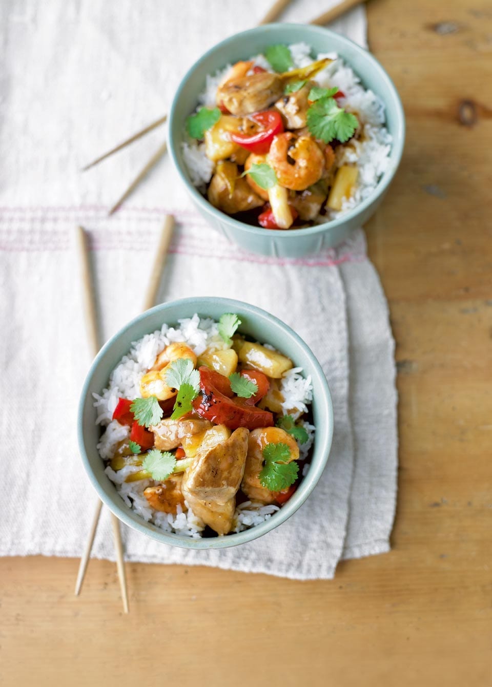 Sweet and sour pork and prawns with jasmine rice recipe | delicious. magazine
