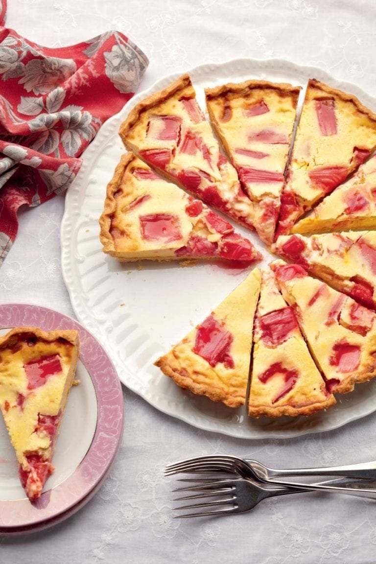 Rhubarb and saffron cream tart